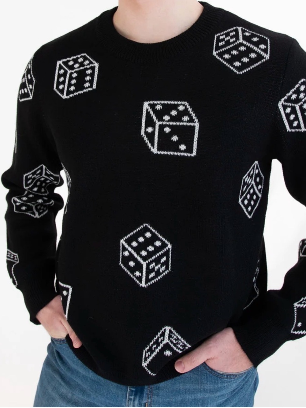 Wesc Black Crewneck Sweater with White Dice Motif